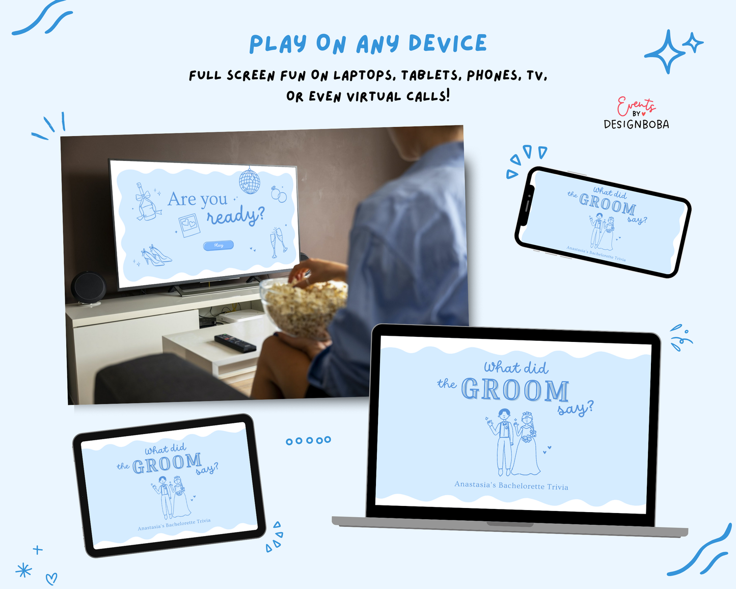 Blue What Did the Groom Say – Bachelorette Game (Editable Canva Template)