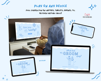 Blue What Did the Groom Say – Bachelorette Game (Editable Canva Template)