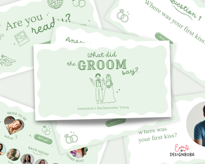 Green What Did the Groom Say – Bachelorette Game (Editable Canva Template)