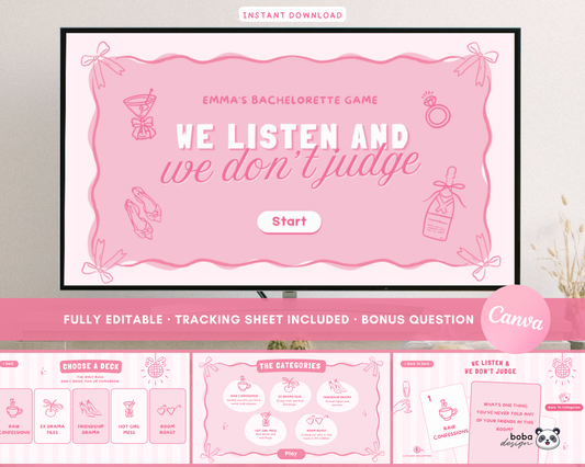 Pink We Listen and we Don't Judge Bachelorette Game