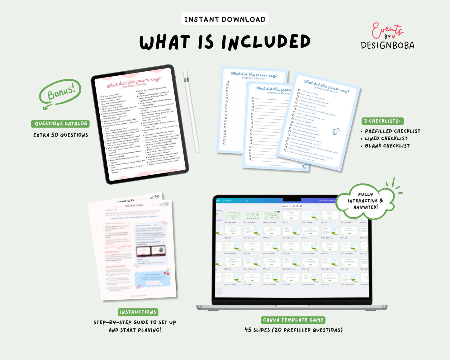 Green What Did the Groom Say – Bachelorette Game (Editable Canva Template)