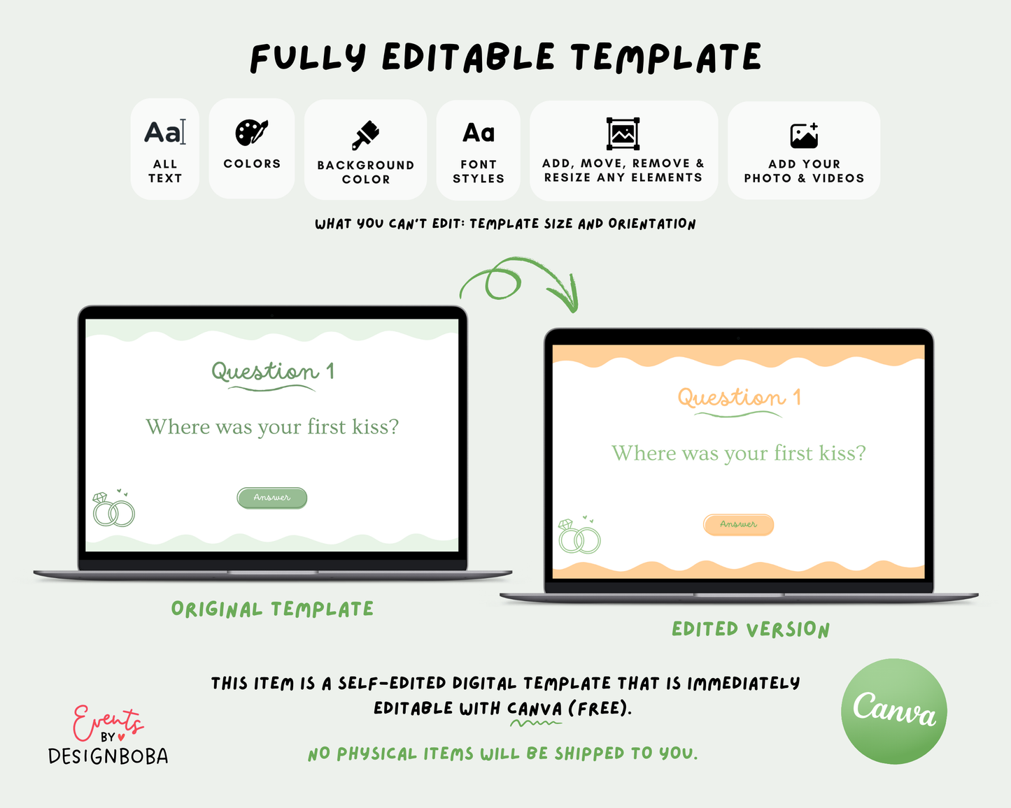 Green What Did the Groom Say – Bachelorette Game (Editable Canva Template)