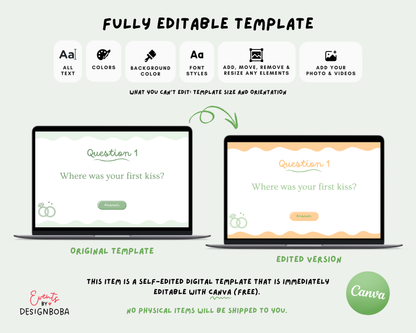 Green What Did the Groom Say – Bachelorette Game (Editable Canva Template)