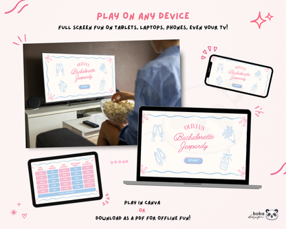 Pretty Bows – Pink and Blue Bachelorette Jeopardy Game
