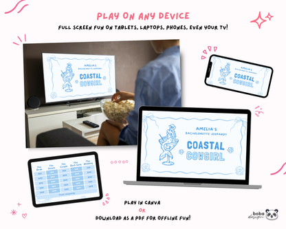 Blue Coastal Cowgirl Bachelorette Jeopardy Game