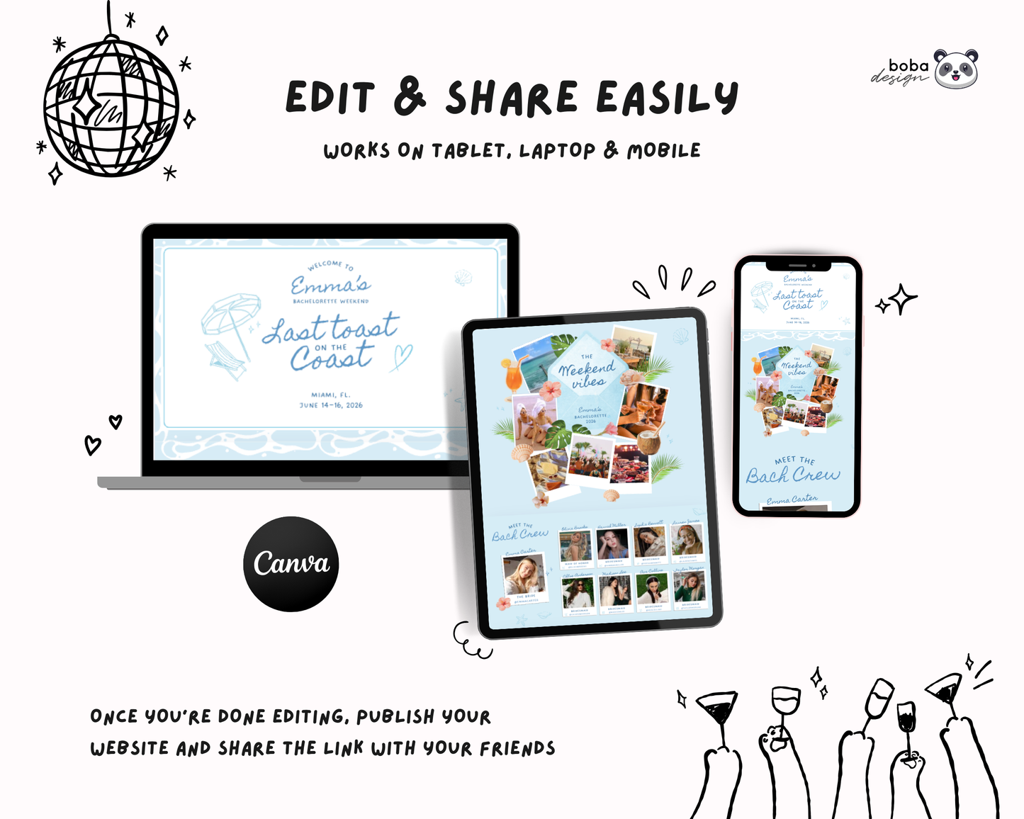 Last Toast on the Coast Bachelorette Itinerary Template Website