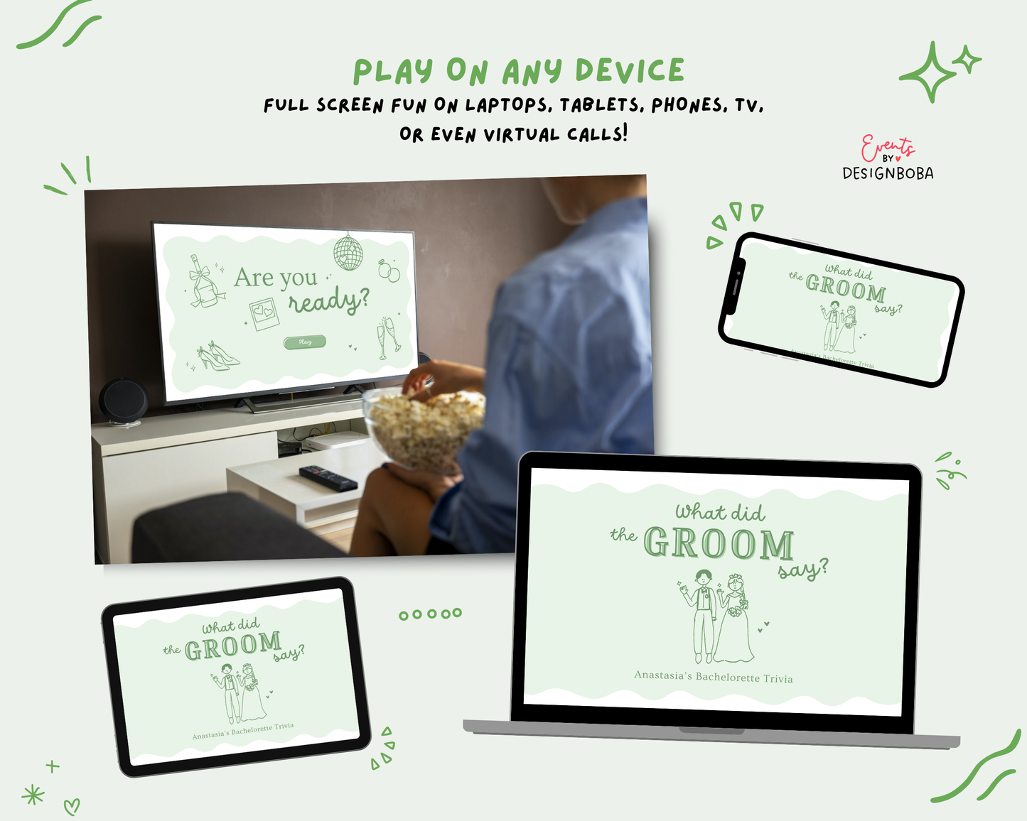 Green What Did the Groom Say – Bachelorette Game (Editable Canva Template)