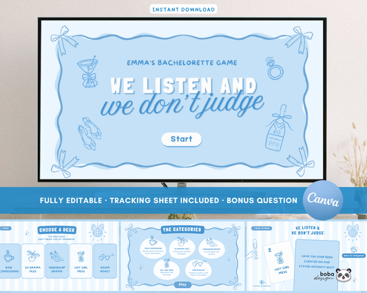 Blue We Listen and we Don't Judge Bachelorette Game