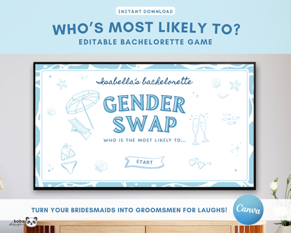 Gender Swap Bachelorette Game – Bridesmaids to Bridesmen (Editable Canva Template)
