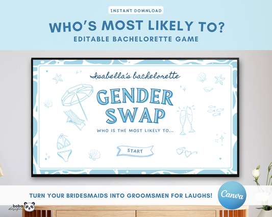 Gender Swap Bachelorette Game – Bridesmaids to Bridesmen (Editable Canva Template)