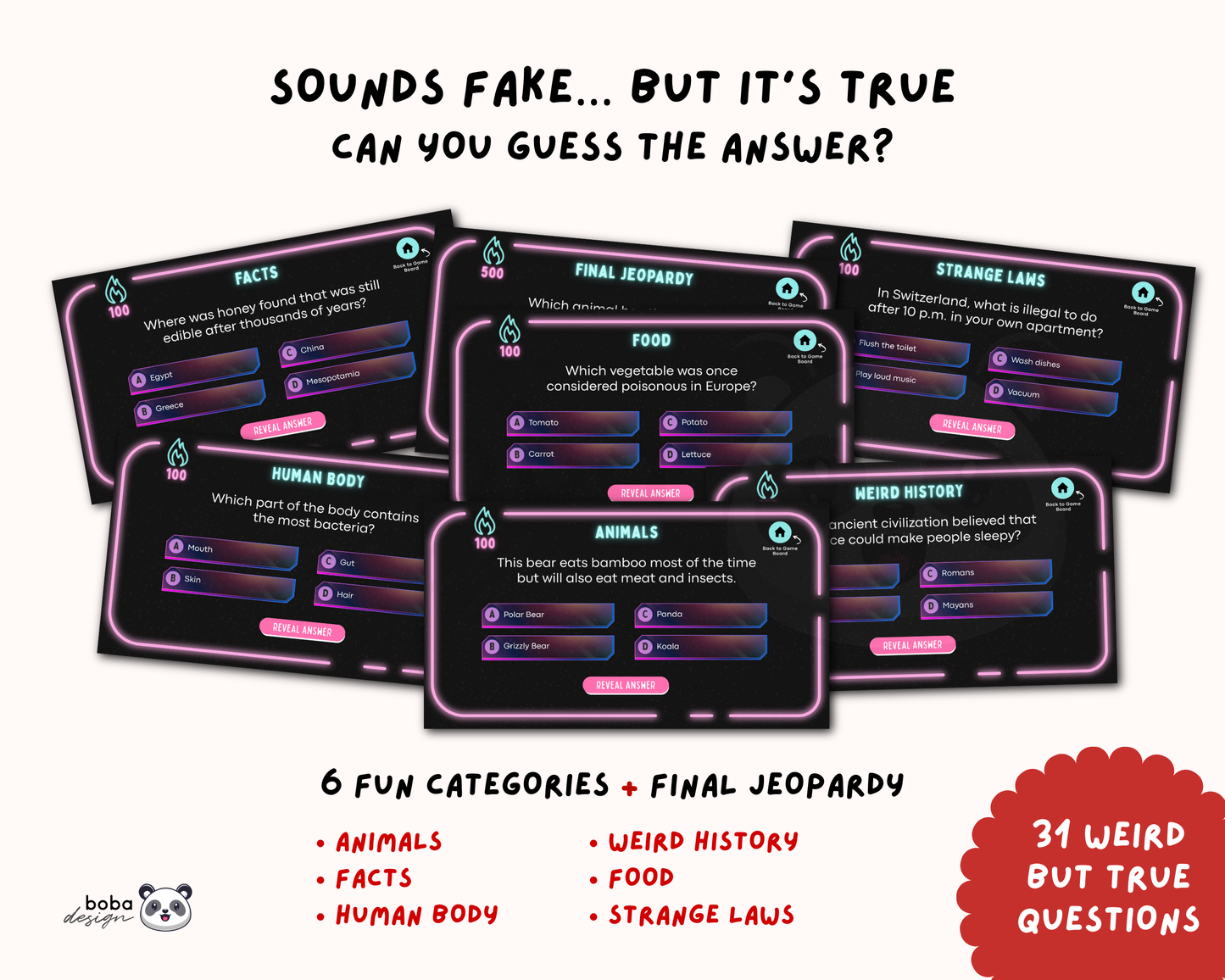 Weird but True Trivia Game - New Year’s Eve Jeopardy Game