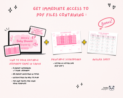 Pink Baby Shower Jeopardy Game - Baby Trivia Game