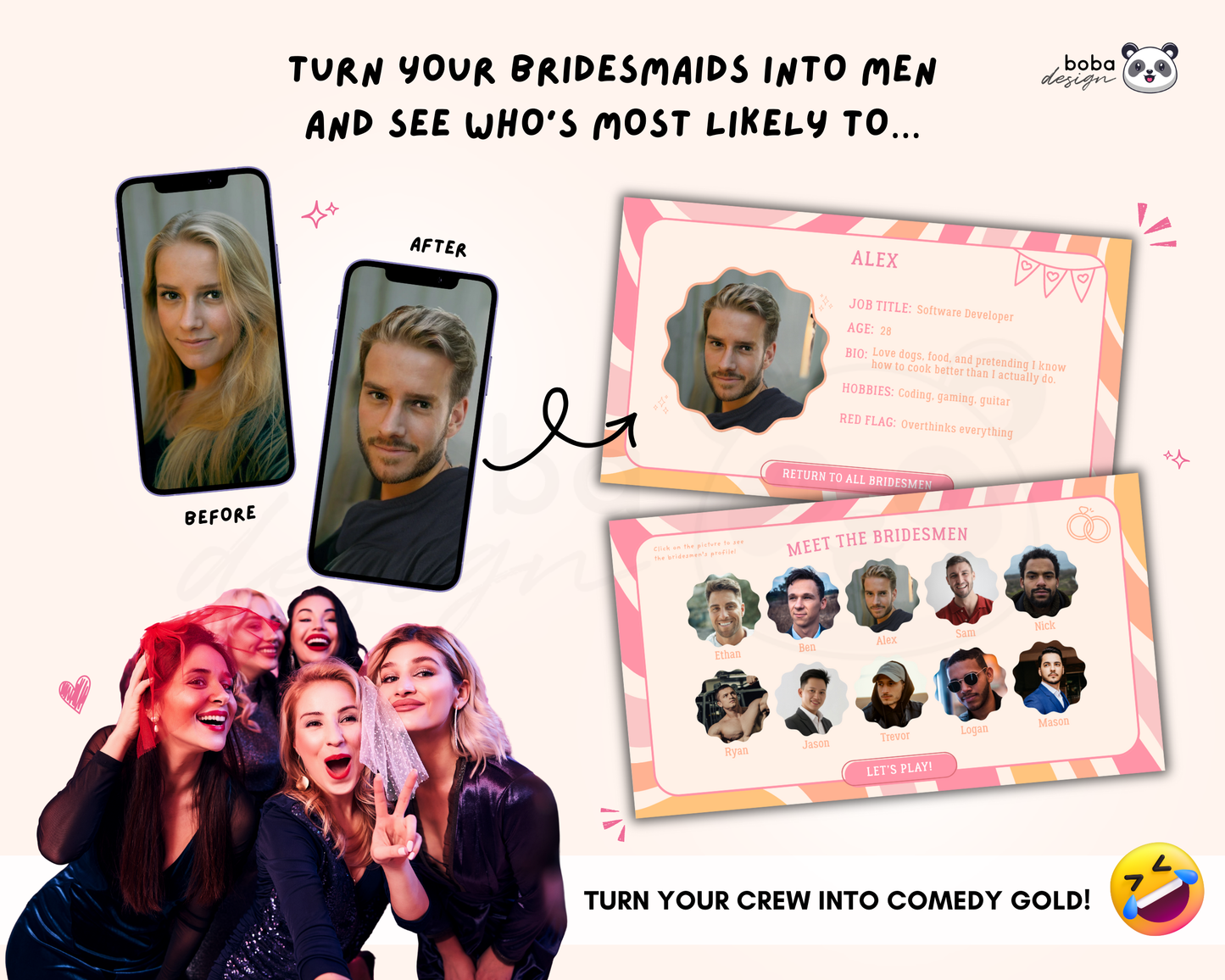 Retro Gender Swap Bachelorette Game – Bridesmaids to Bridesmen