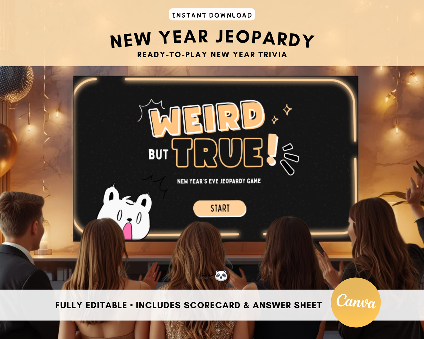Weird but True Trivia Game - Gold Theme Jeopardy Game