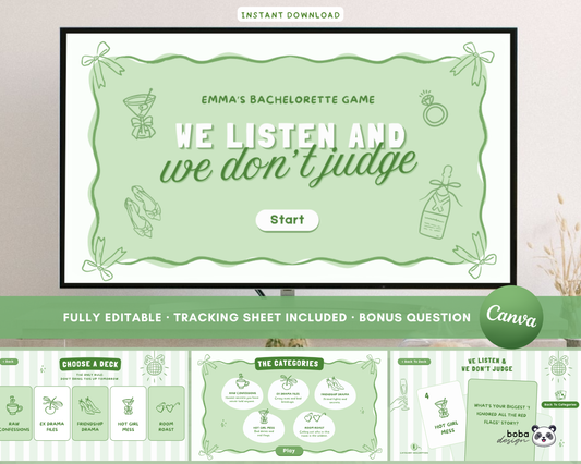 Green We Listen and we Don't Judge Bachelorette Game