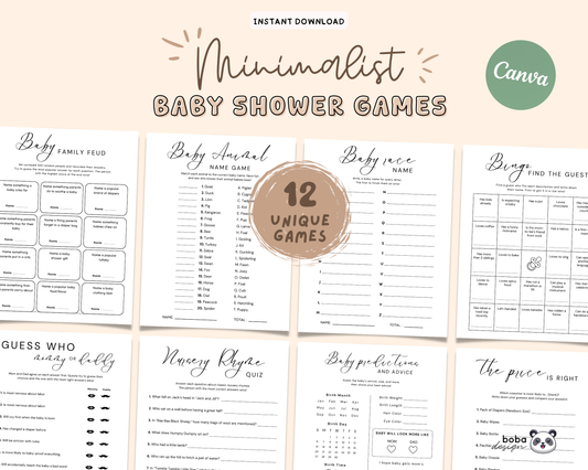 Editable Baby Shower Games – Minimalist and Gender Neutral Printable Bundle