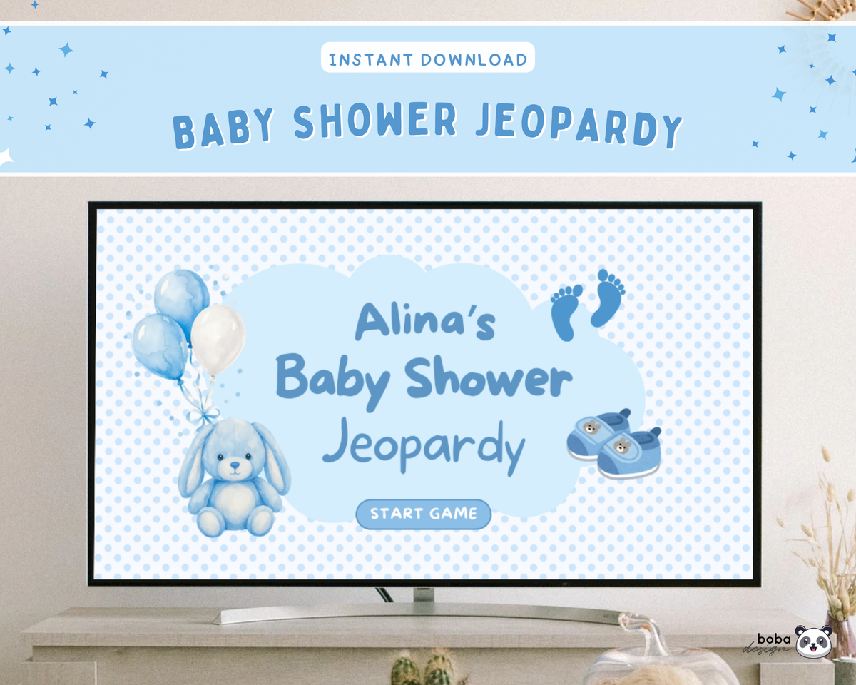 Blue Baby Shower Jeopardy Game - Baby Trivia Game