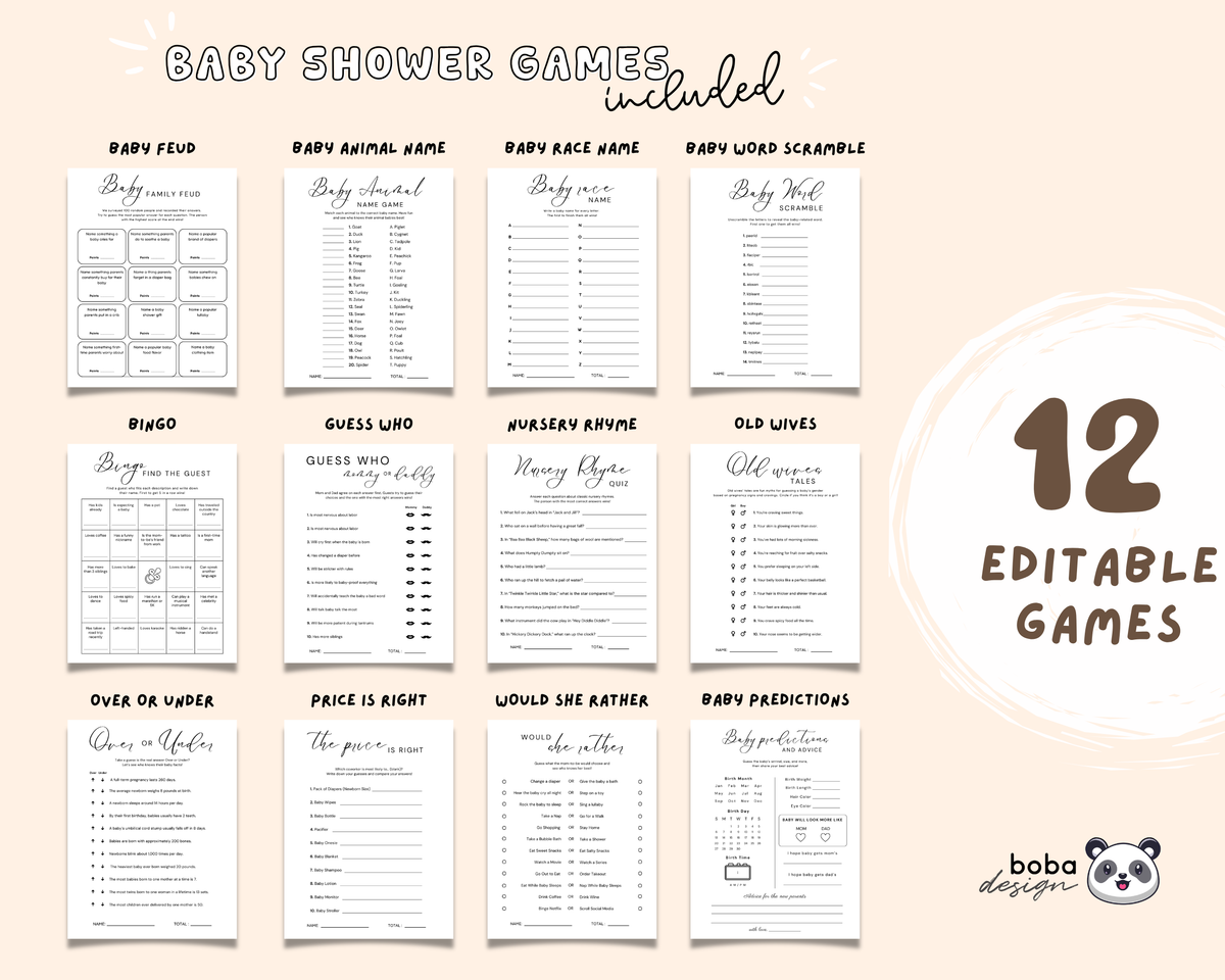 Editable Baby Shower Games – Minimalist and Gender Neutral Printable Bundle
