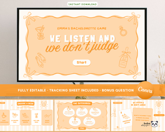Orange We Listen and we Don't Judge Bachelorette Game