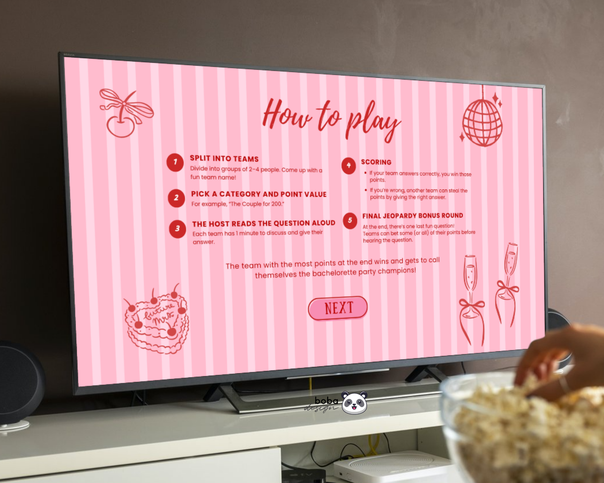 Pinky Stripes Bachelorette Jeopardy Game - Pink and Red
