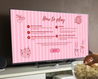 Pinky Stripes Bachelorette Jeopardy Game - Pink and Red