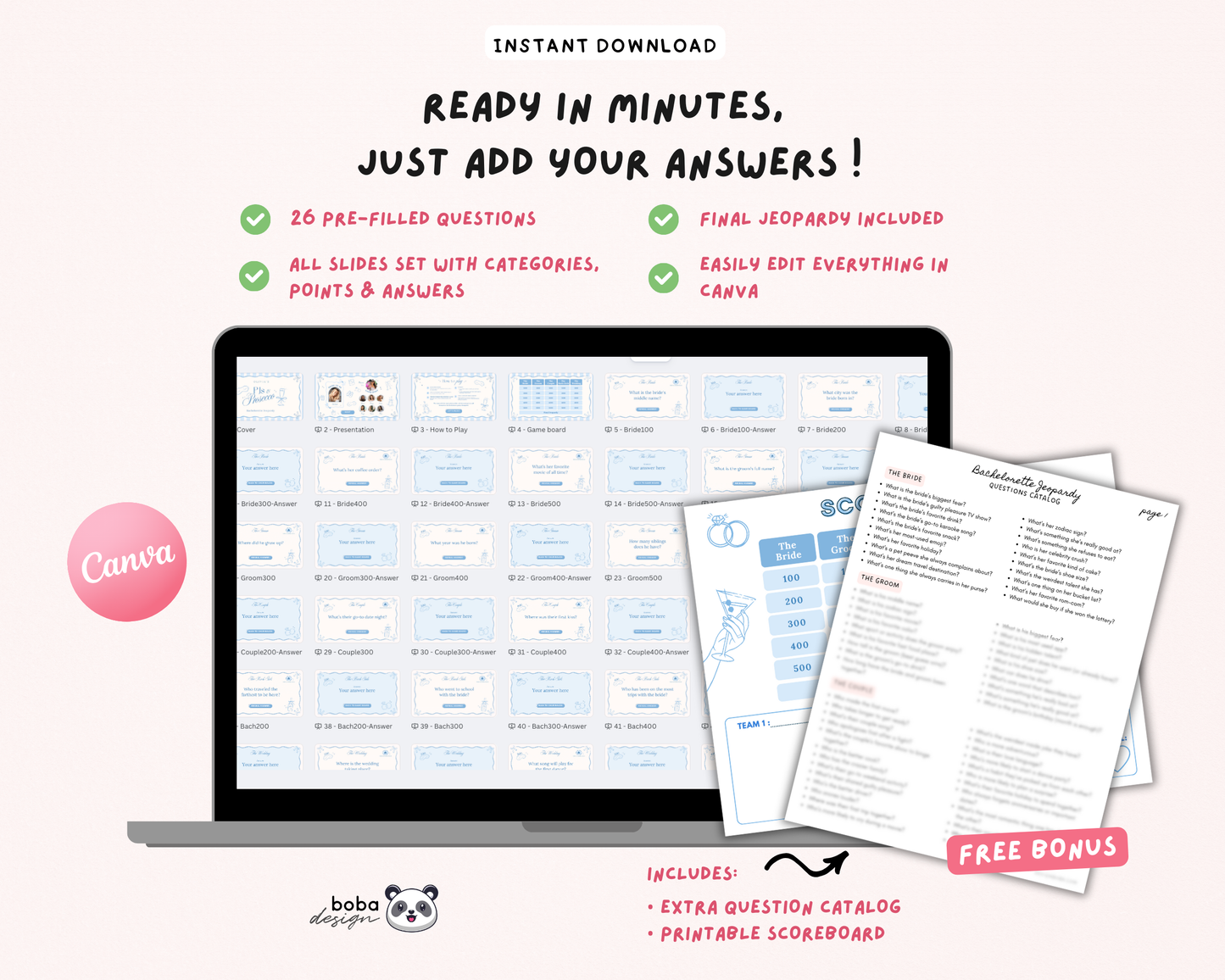 Blue PJs and Prosecco Bachelorette Jeopardy Game