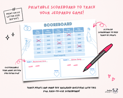 Blue PJs and Prosecco Bachelorette Jeopardy Game