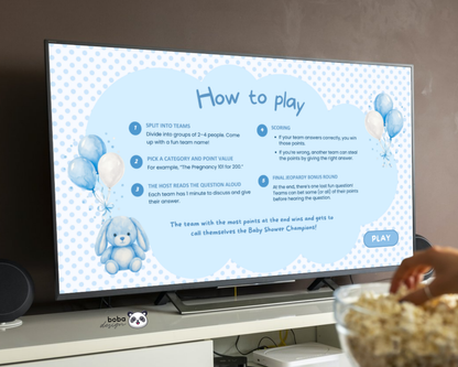 Blue Baby Shower Jeopardy Game - Baby Trivia Game