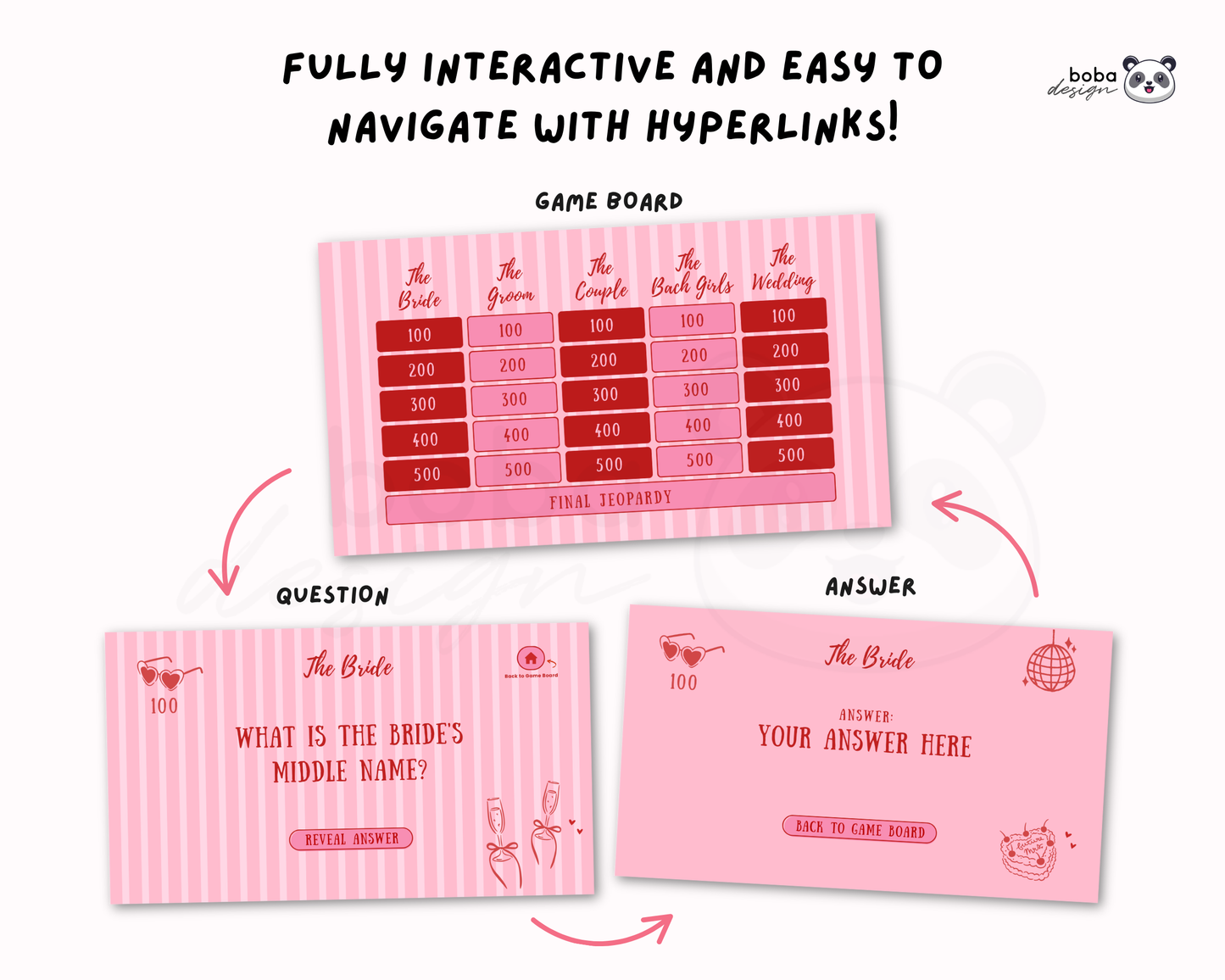 Pinky Stripes Bachelorette Jeopardy Game - Pink and Red
