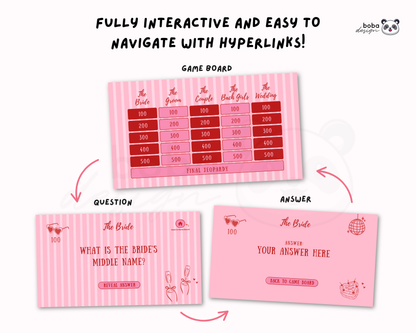 Pinky Stripes Bachelorette Jeopardy Game - Pink and Red