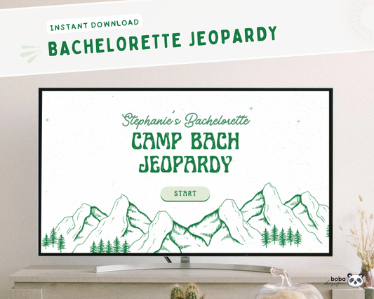 Green Camp Bachelorette Jeopardy Game (Canva Template)