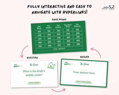 Green Camp Bachelorette Jeopardy Game (Canva Template)