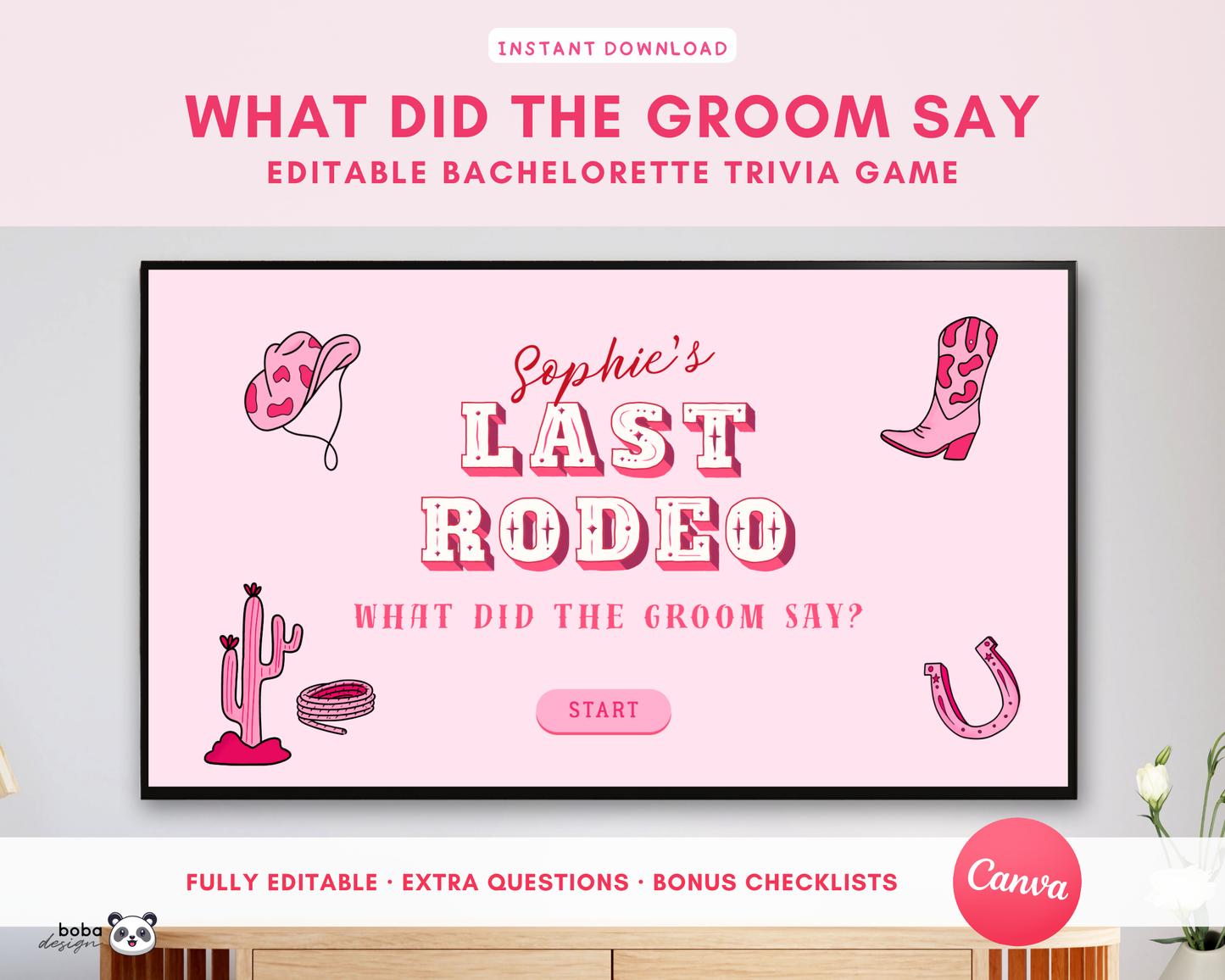 Last Rodeo What Did the Groom Say – Bachelorette Game (Editable Canva Template)