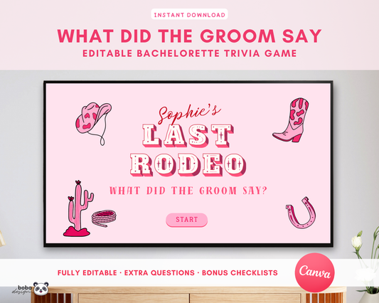 Last Rodeo What Did the Groom Say – Bachelorette Game (Editable Canva Template)