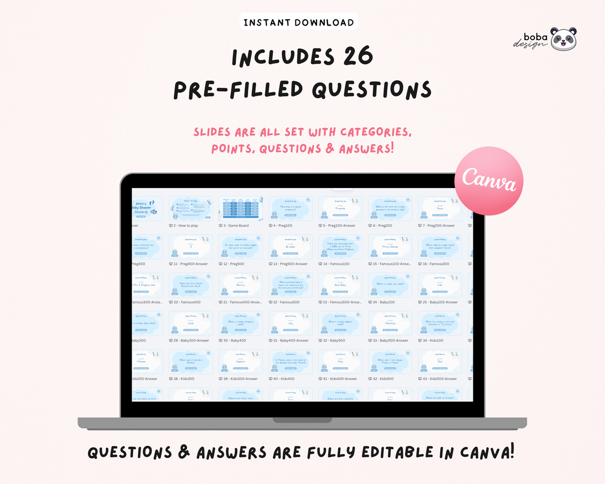 Blue Baby Shower Jeopardy Game - Baby Trivia Game