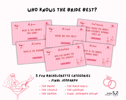 Pinky Stripes Bachelorette Jeopardy Game - Pink and Red
