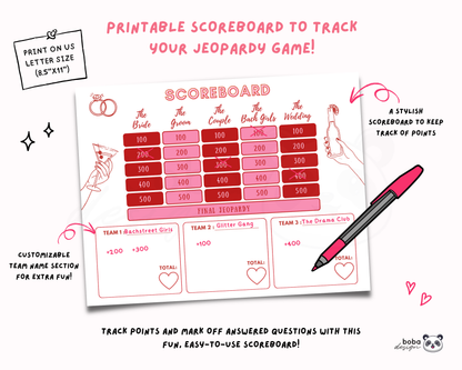 Pinky Stripes Bachelorette Jeopardy Game - Pink and Red