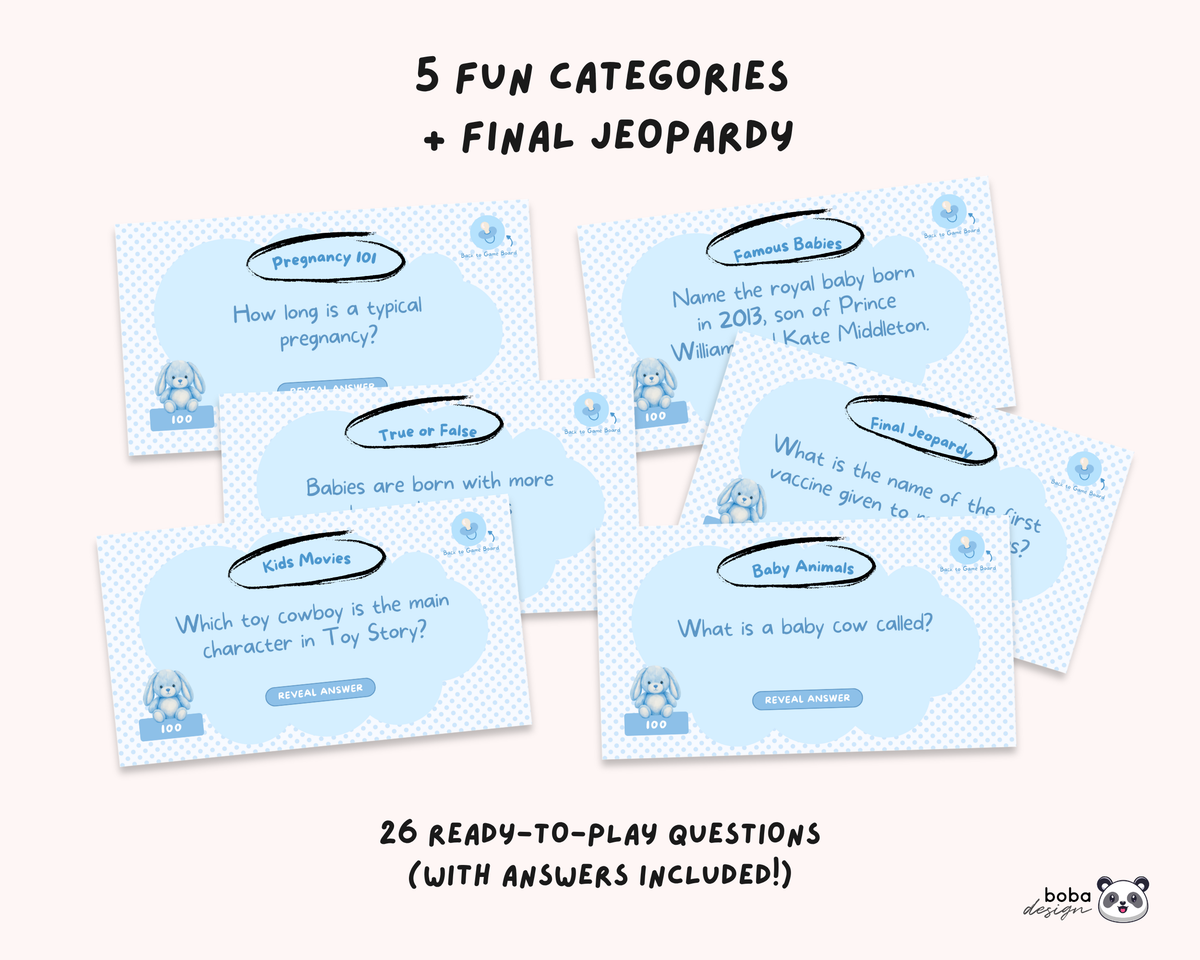 Blue Baby Shower Jeopardy Game - Baby Trivia Game