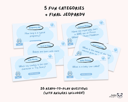 Blue Baby Shower Jeopardy Game - Baby Trivia Game