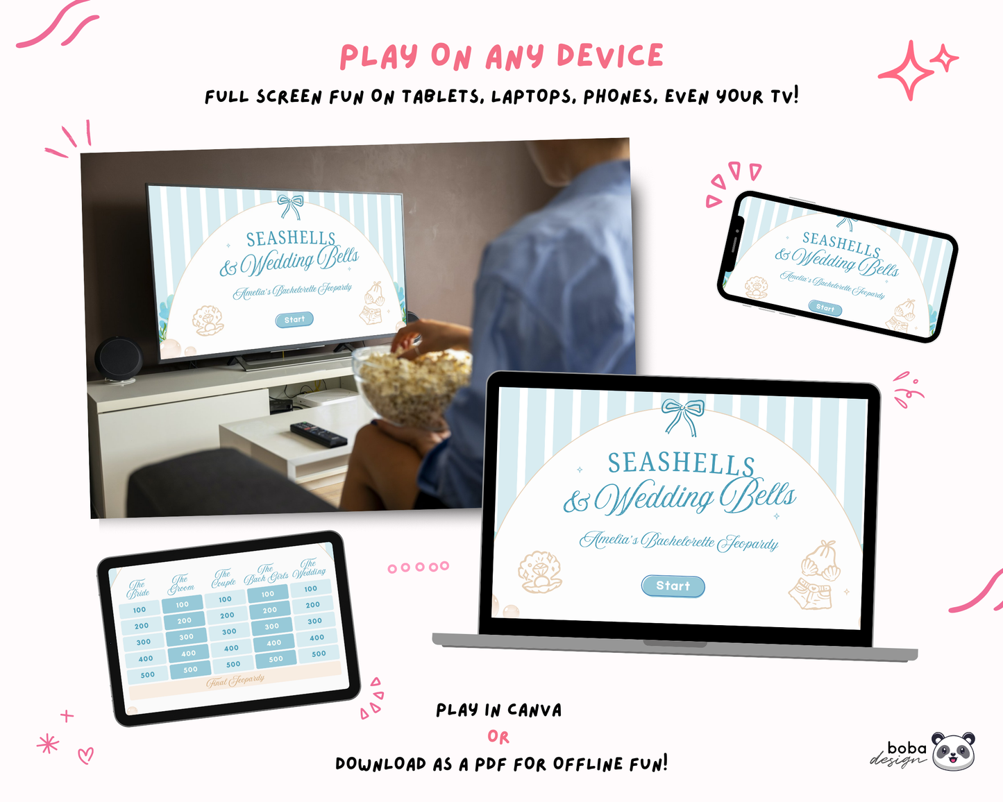 Seashells and Wedding Bells Bachelorette Jeopardy Game