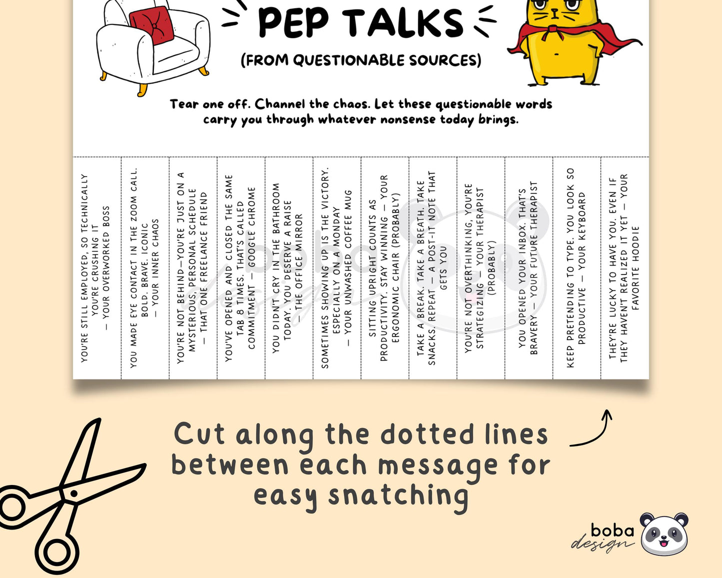 Funny Office Pep Talks Tear-Off - Printable Office Sign, Cubicle Decor
