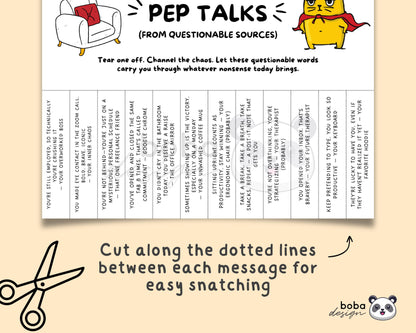 Funny Office Pep Talks Tear-Off - Printable Office Sign, Cubicle Decor