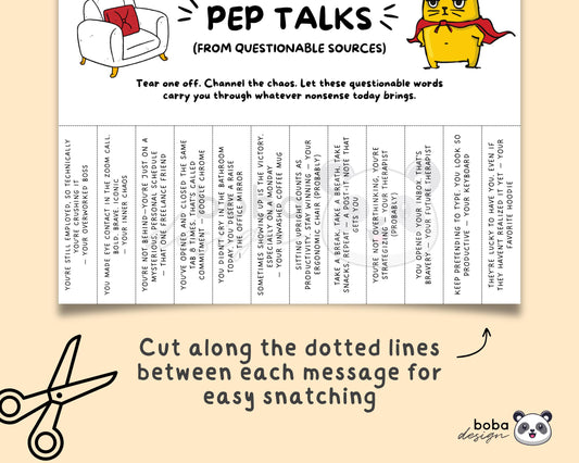 Funny Office Pep Talks Tear-Off - Printable Office Sign, Cubicle Decor