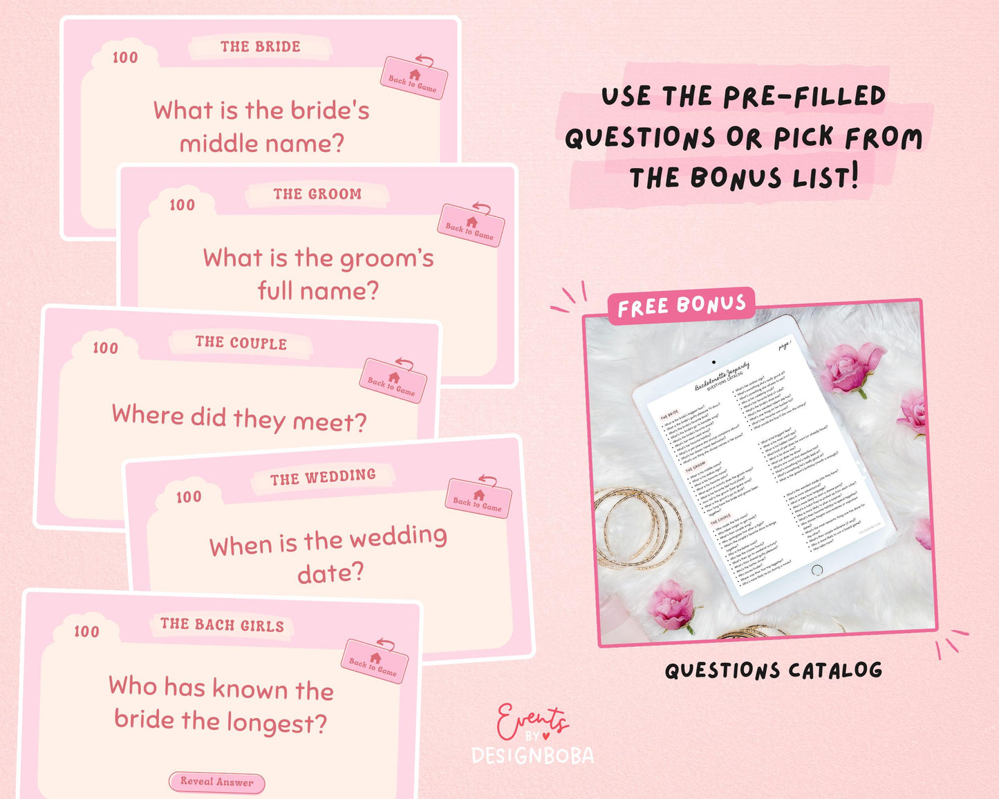 Retro Pink Vibe – Retro Bachelorette Jeopardy Game (Canva Template)