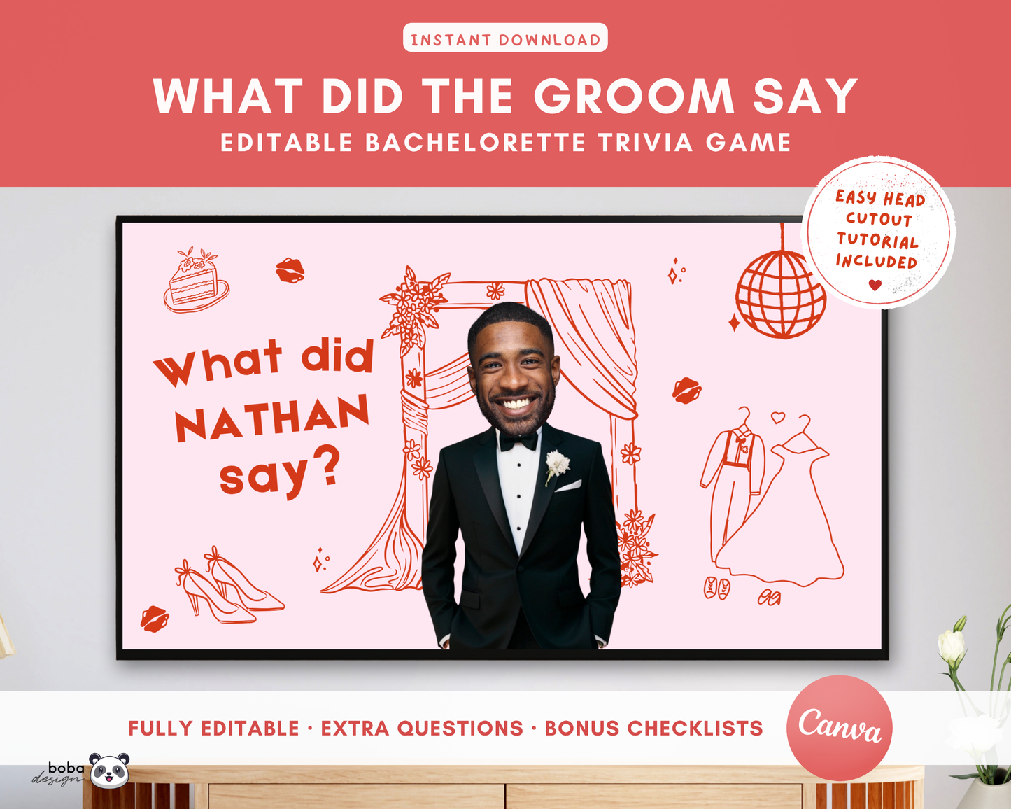 Custom Groom Head What Did the Groom Say Game Pink