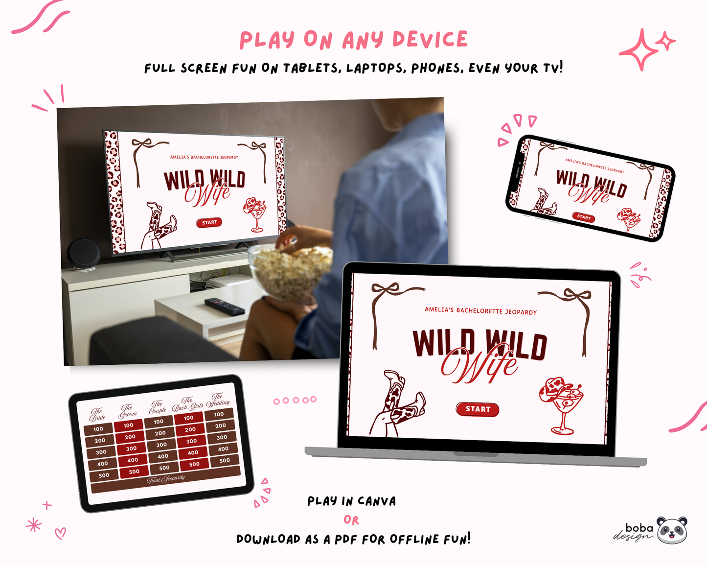 Wild Wild Wife Bachelorette Jeopardy Game - Western Cowgirl Theme