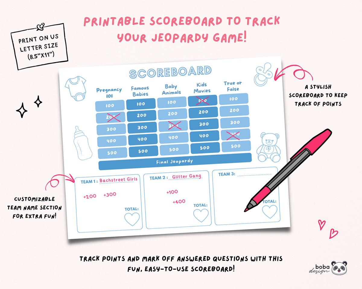 Blue Baby Shower Jeopardy Game - Baby Trivia Game