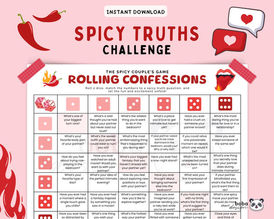 Dirty Truth Dice Game - Printable Spicy Couples Date Night Game