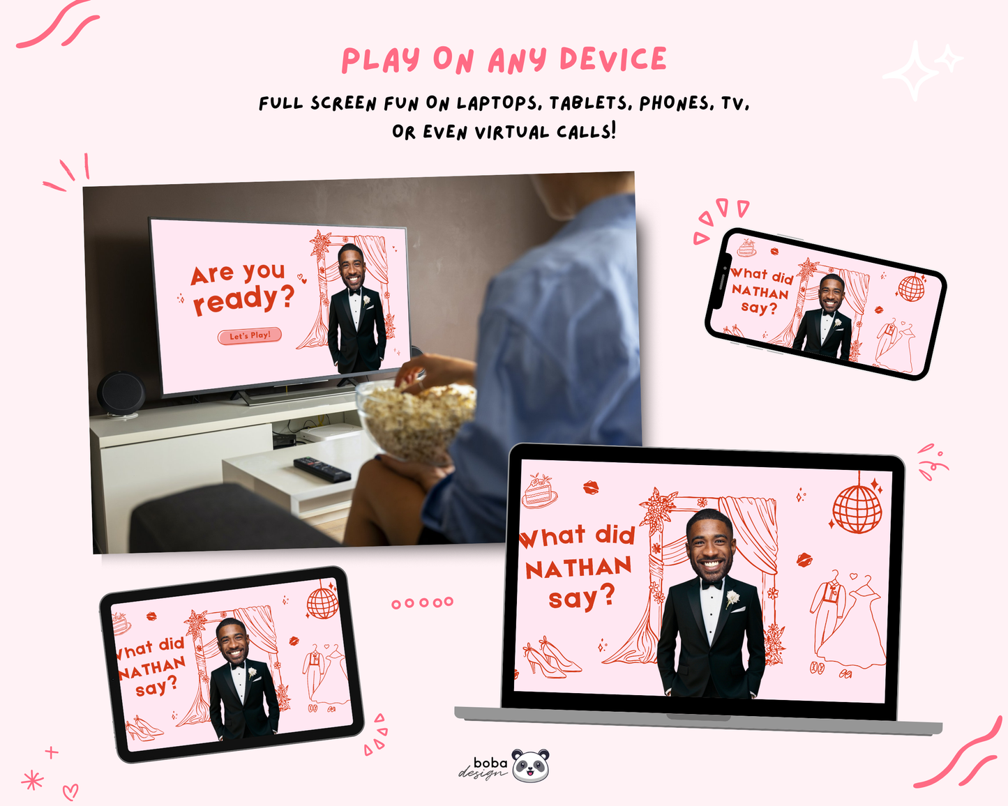 Custom Groom Head What Did the Groom Say Game Pink