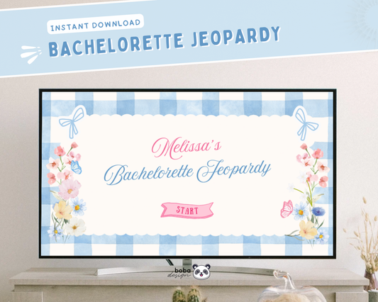 Blue Floral Theme Fresh off the Market Bachelorette Jeopardy Game
